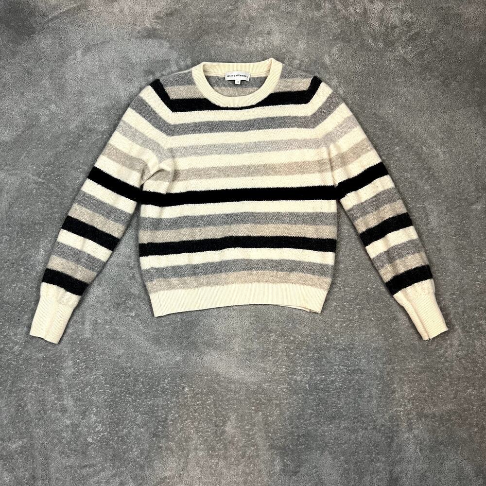 White + Warren Cream, Black and Gray Striped Cashmere Sweater